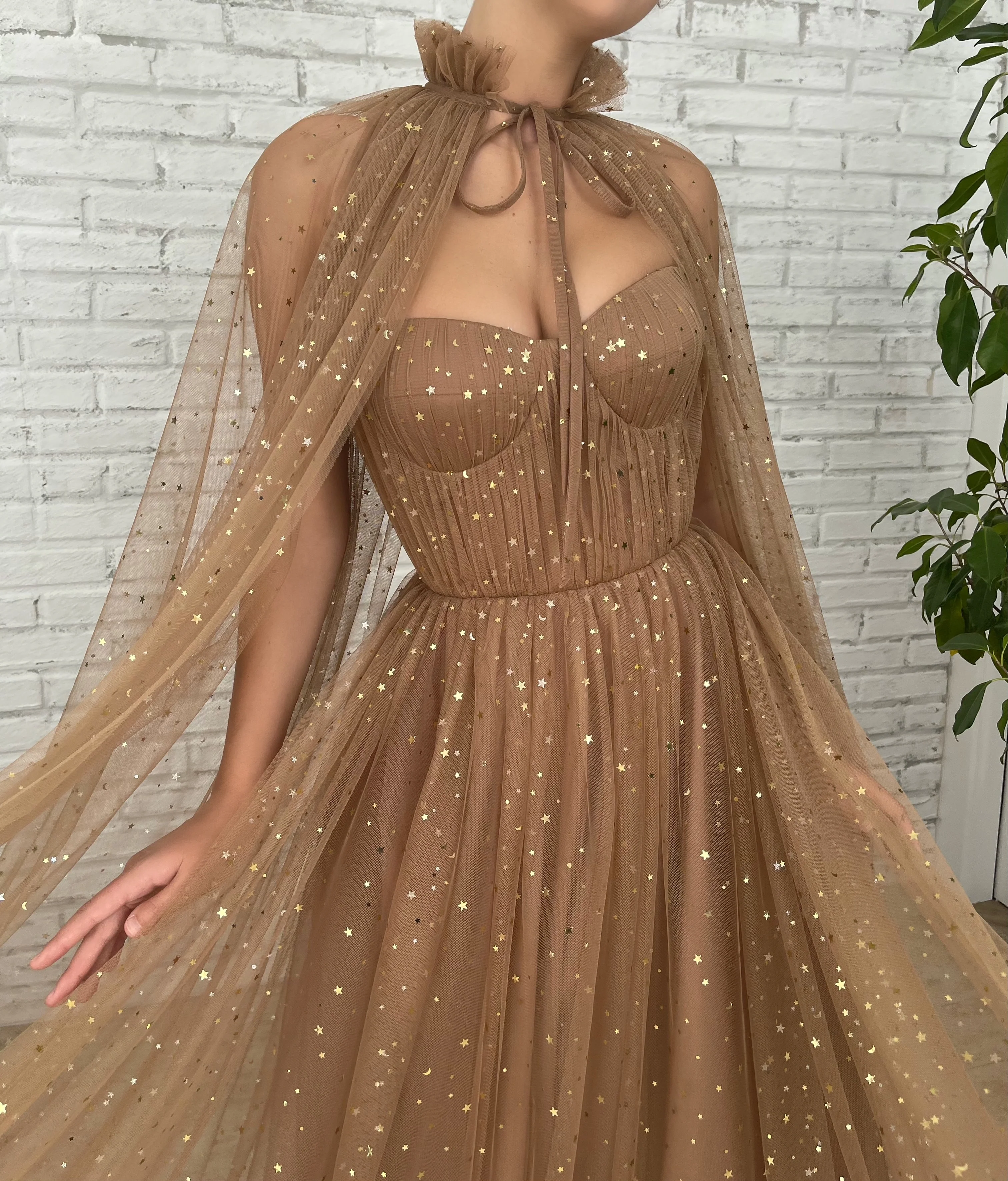 Starry Mocha Cape Gown