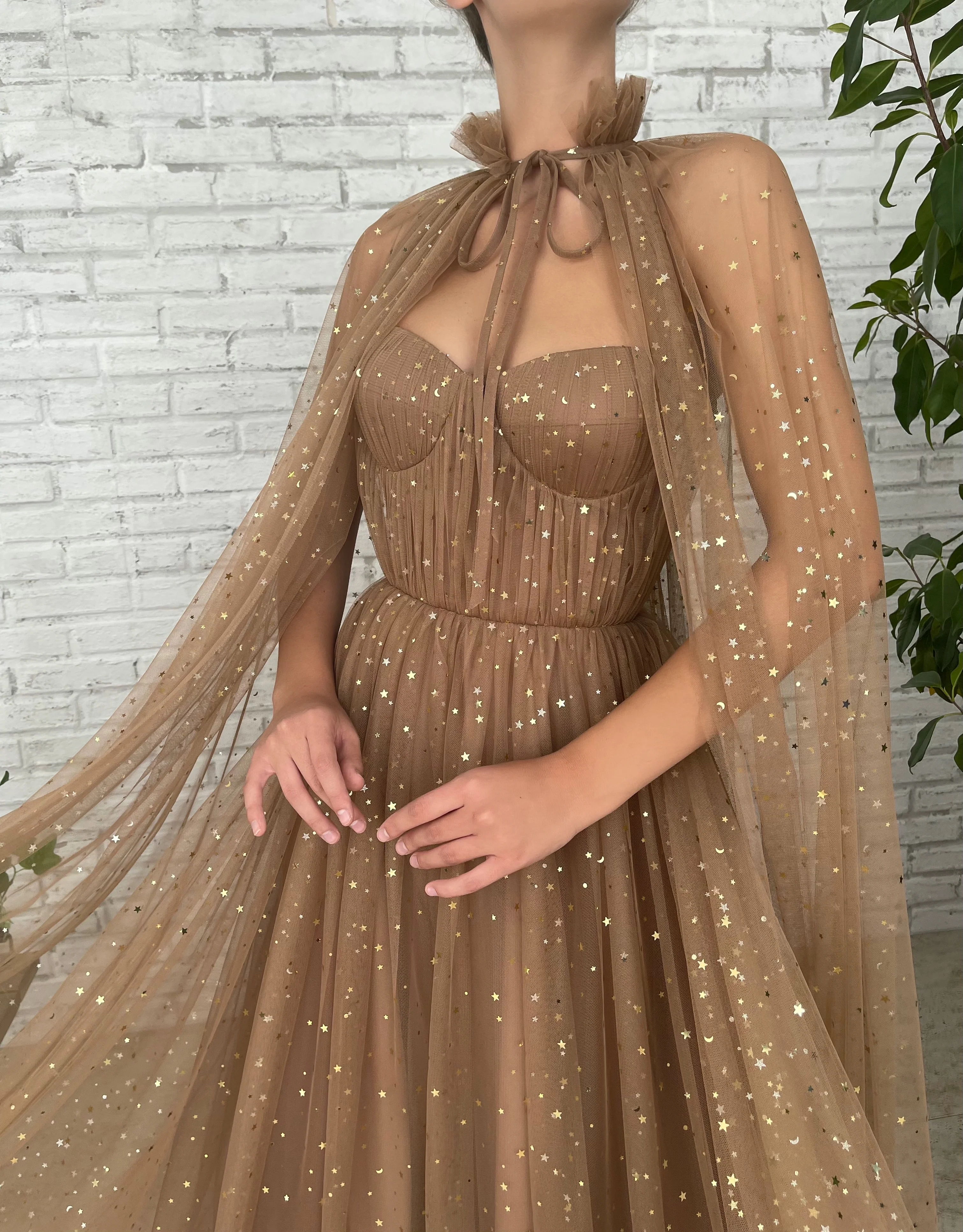Starry Mocha Cape Gown - Image 3