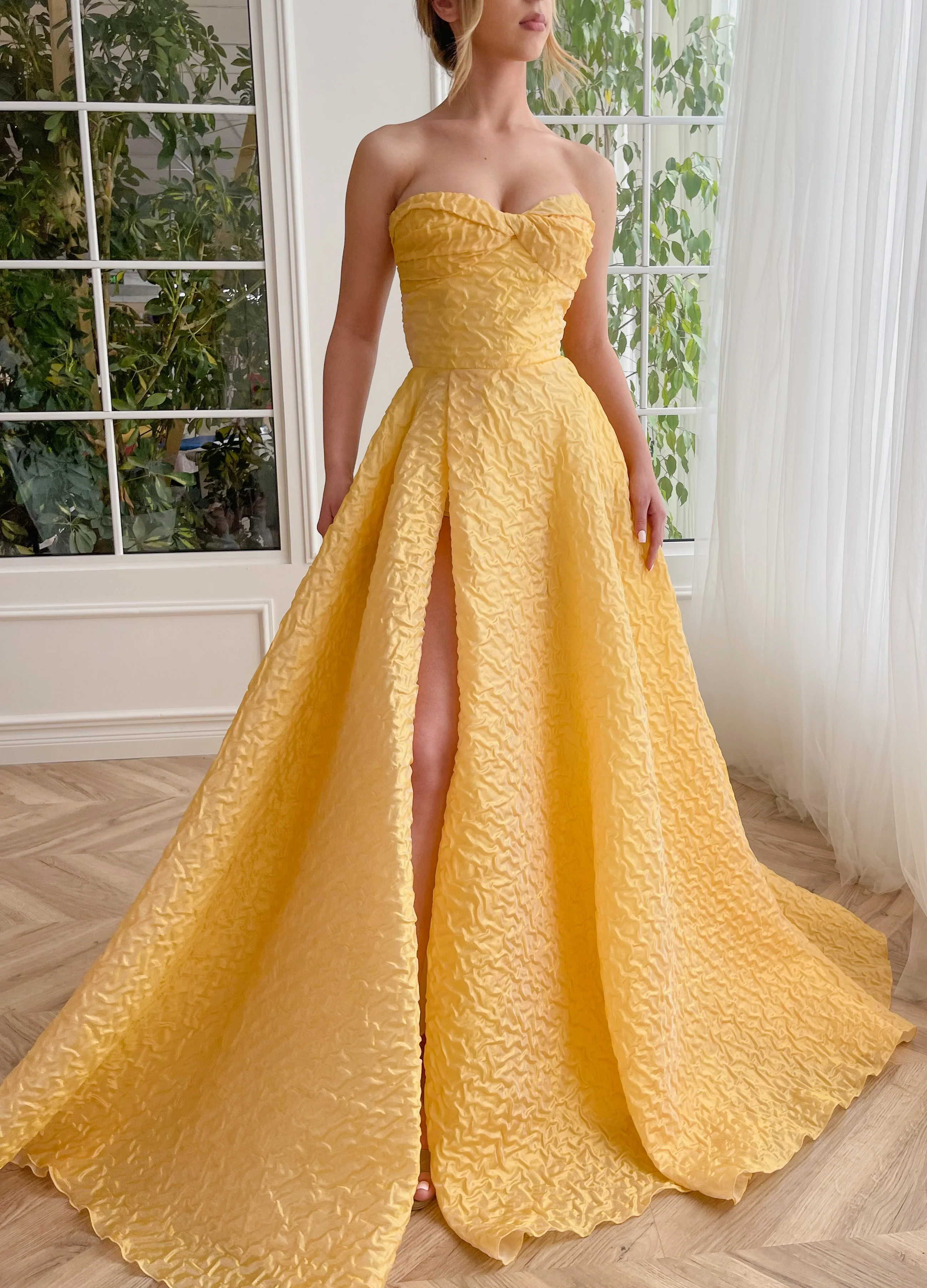 Sunlit Elegance Strapless Gown