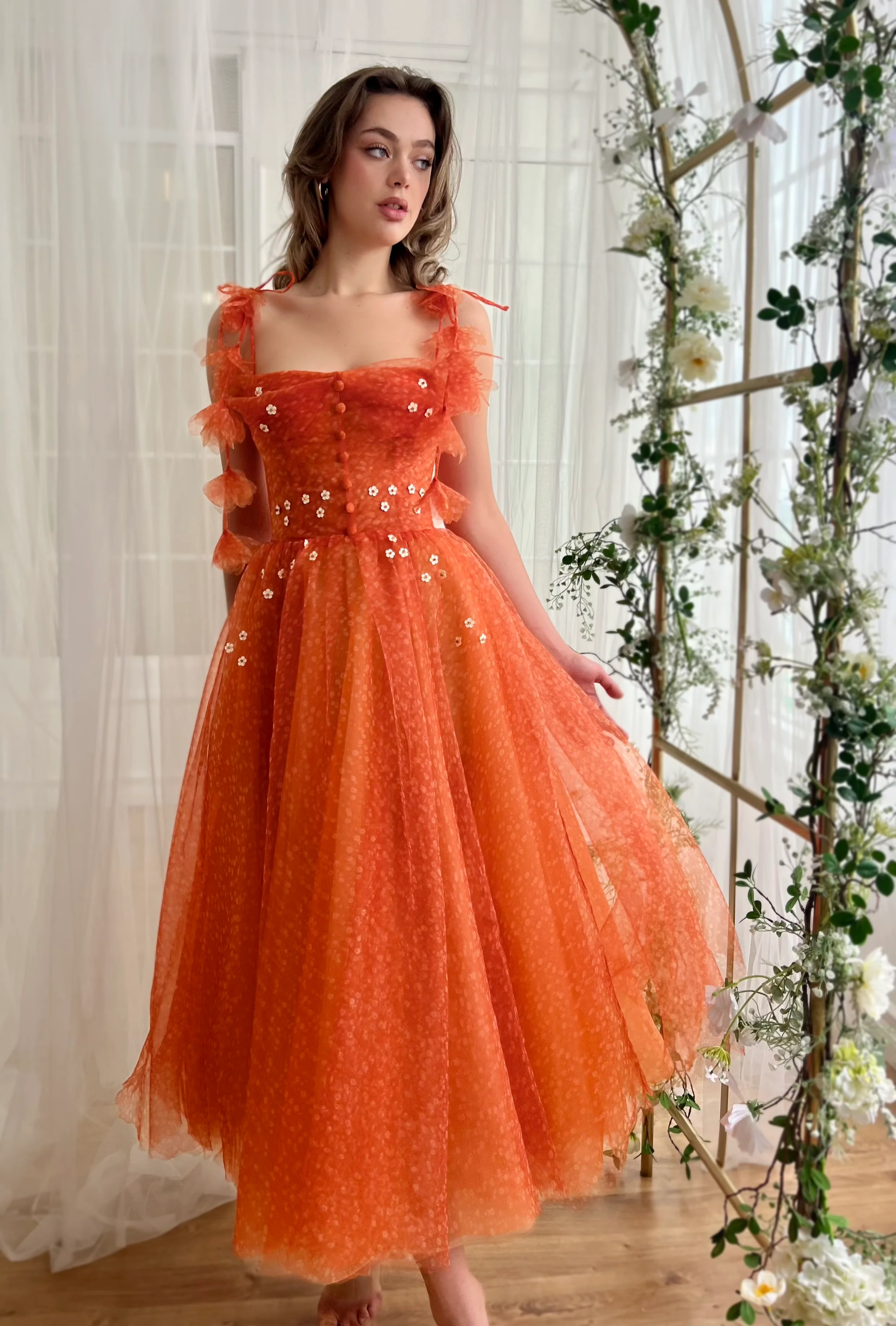 Tangerine Flair Midi Dress - Image 2