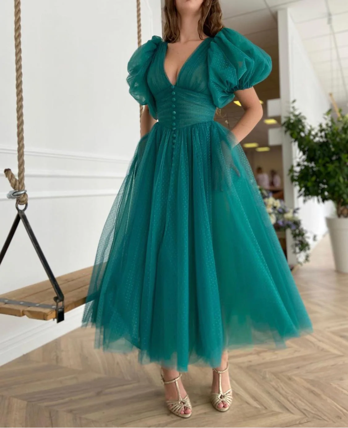 Teal Dotted Dress