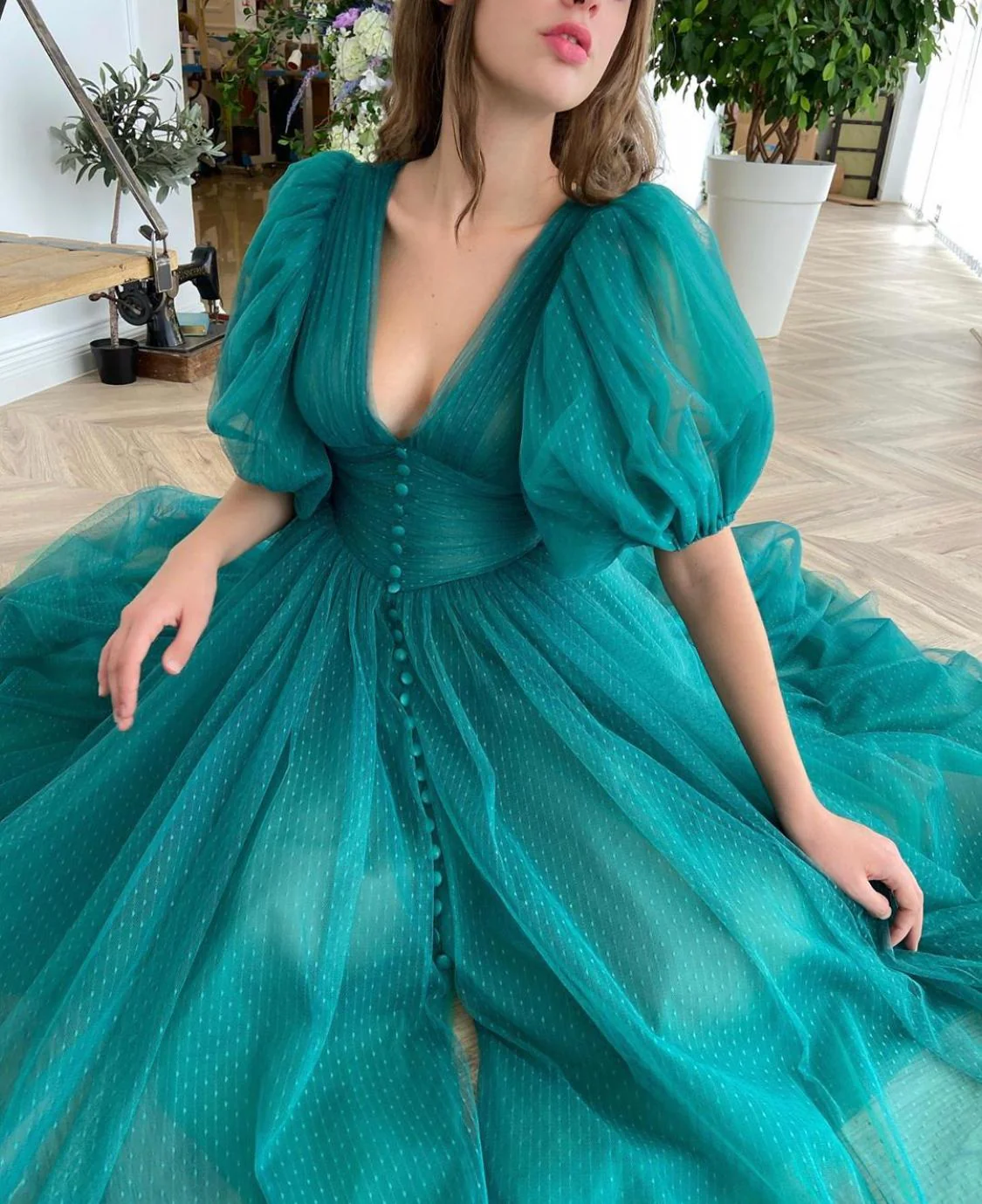 Teal Dotted Dress - Image 2