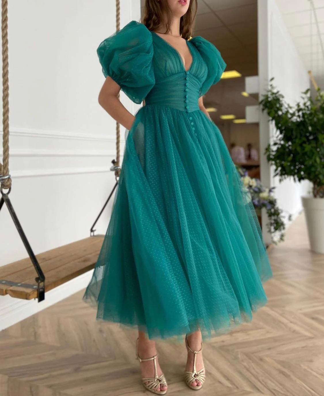 Teal Dotted Dress - Image 3