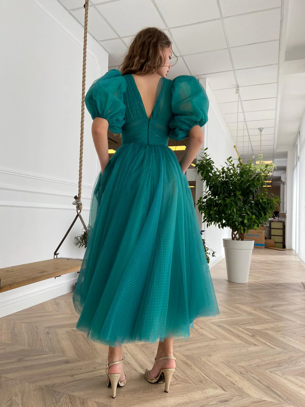Teal Dotted Dress - Image 4