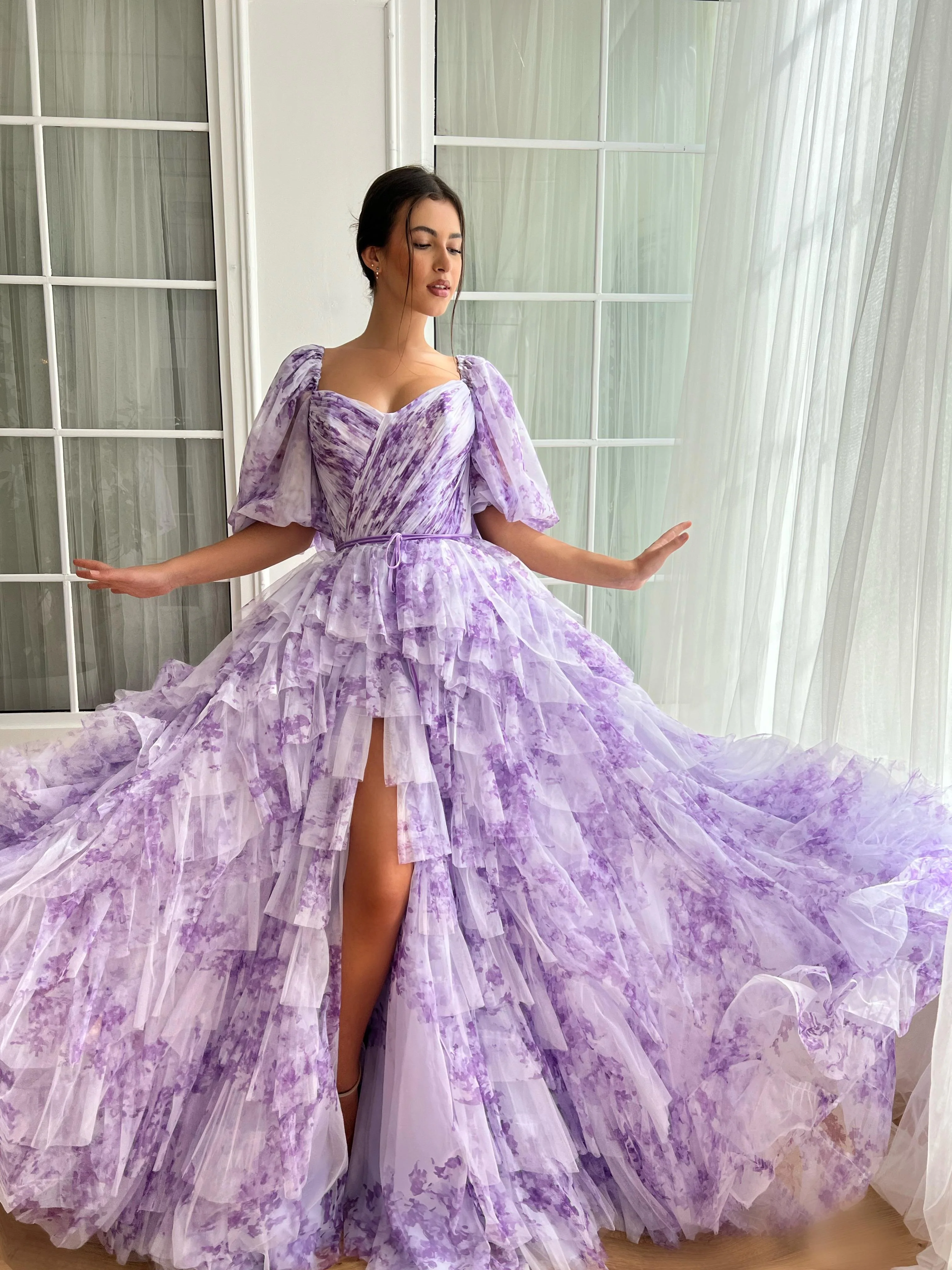 Violet Sky Ruffled Gown